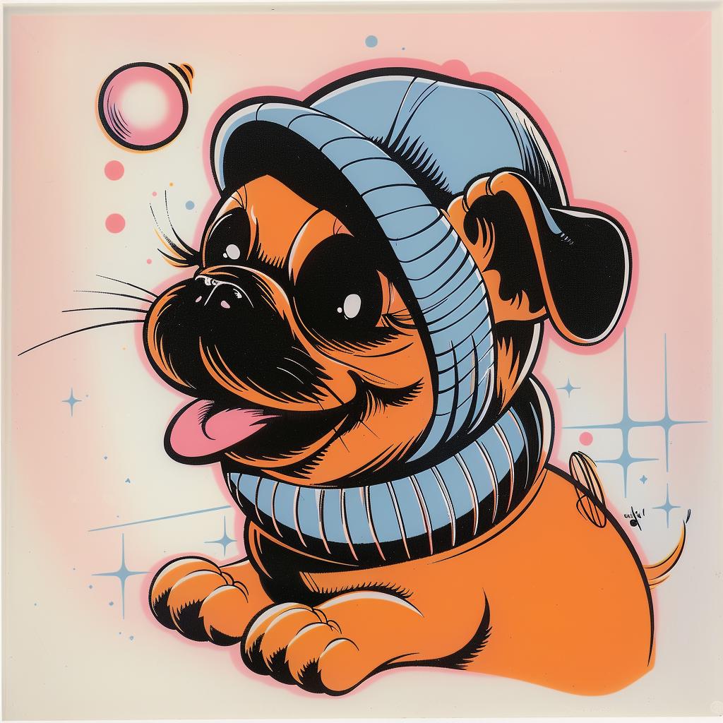 pug  dog  hat  scarf  pink  background  cute  cartoon  playful  apparel 942478