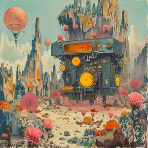 futuristic  city  flowers  painting  chromolithography  urban  vibrant  detailed  nature  colorful 1059497