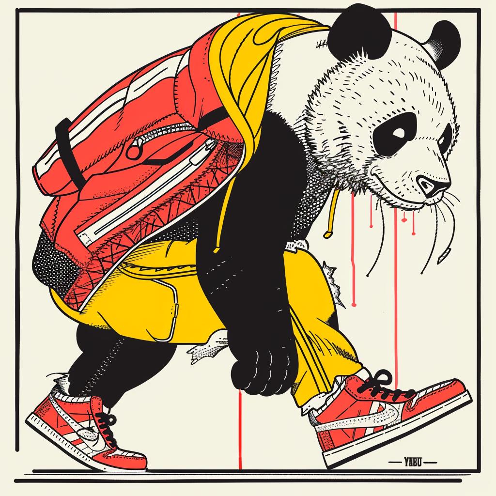 panda  streetwear  dynamic  fashion  urban  sneakers  backpack  playful  animal  illustration 938837