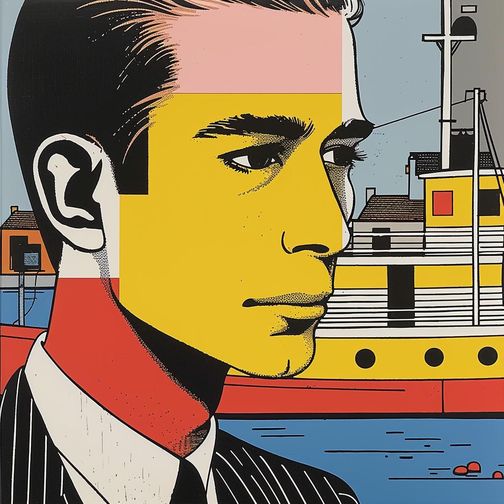 surreal  album  cover  Bernard  Buffet  man  suit  boat  background  painting 1019580