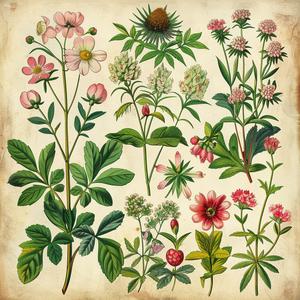 plant  flowers  foliage  vintage  illustration  anatomy  pink  green  historical  art 1040662