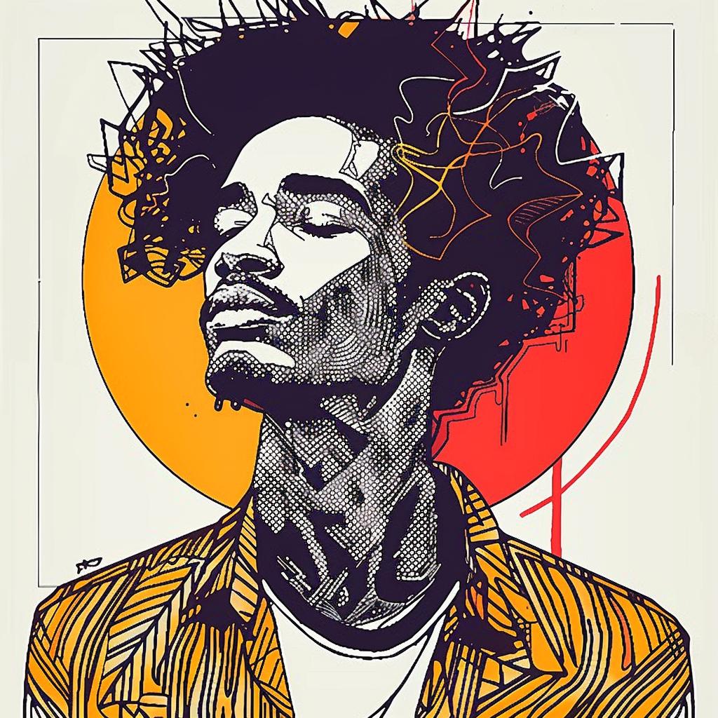 رسم شعر رجل أمريكي من أصل أفريقي بأسلوب فن البوب، على خلفية بيضاء، بأسلوب توضيحي رقم 937949