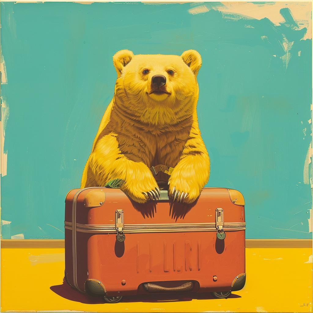 surreal  album  cover  bear  chubby  painting  suitcase  art  humorous  creative 978399