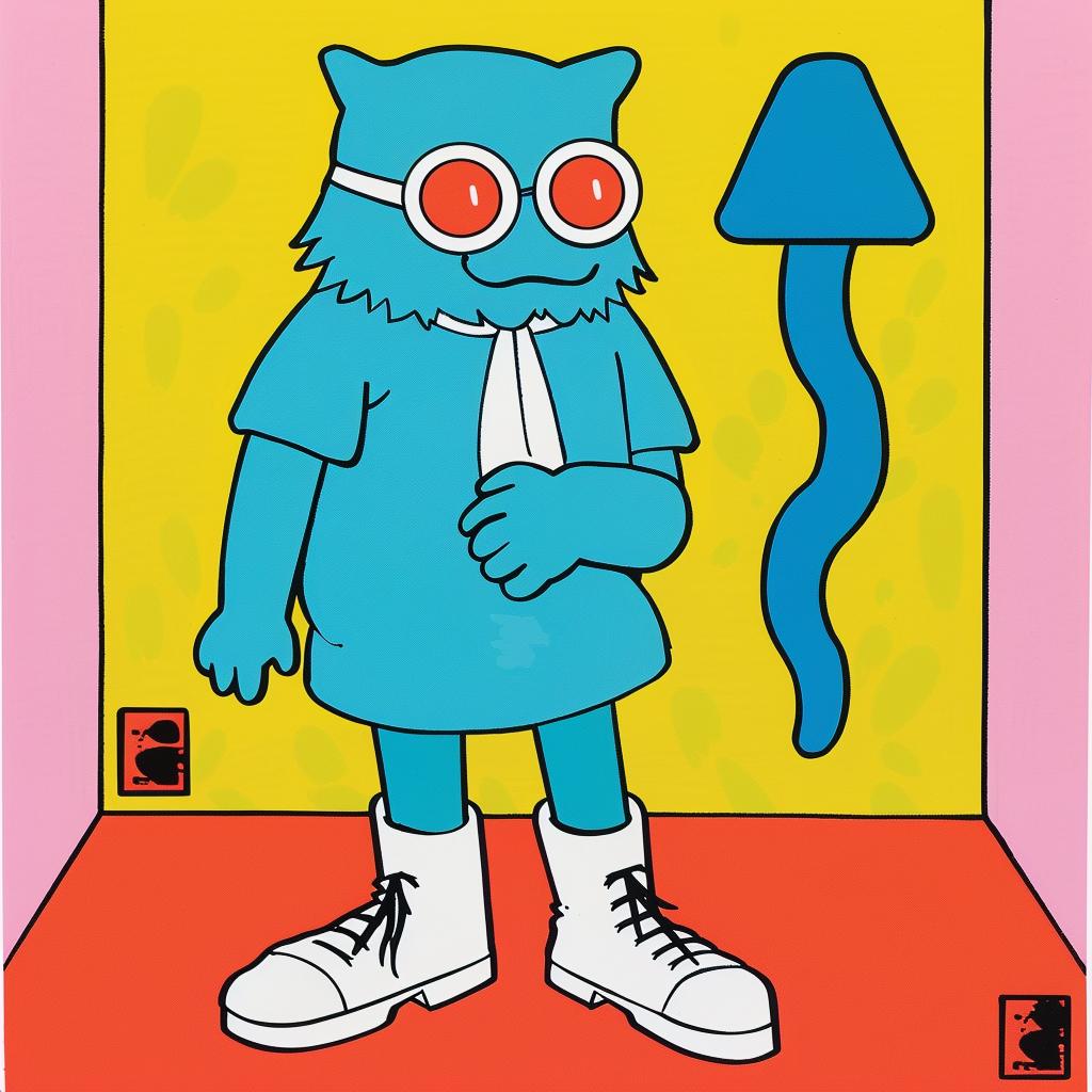 surreal  album  cover  blue  cat  glasses  hat  cartoon  creative  colorful 1019265