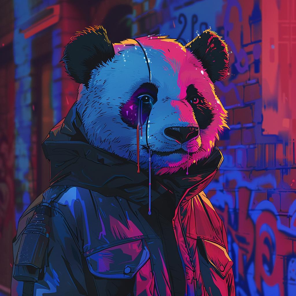 panda  hoodie  neon  paint  cute  anthropomorphic  colorful  stylized  art  medium 958021