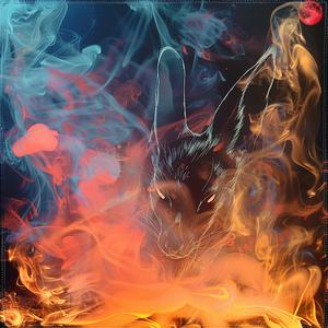 غلاف الألبوم، طباعة حجرية ملونة، أرنب، لهيب، نار، رسم توضيحي نابض بالحياة، فن ديناميكي 1054349