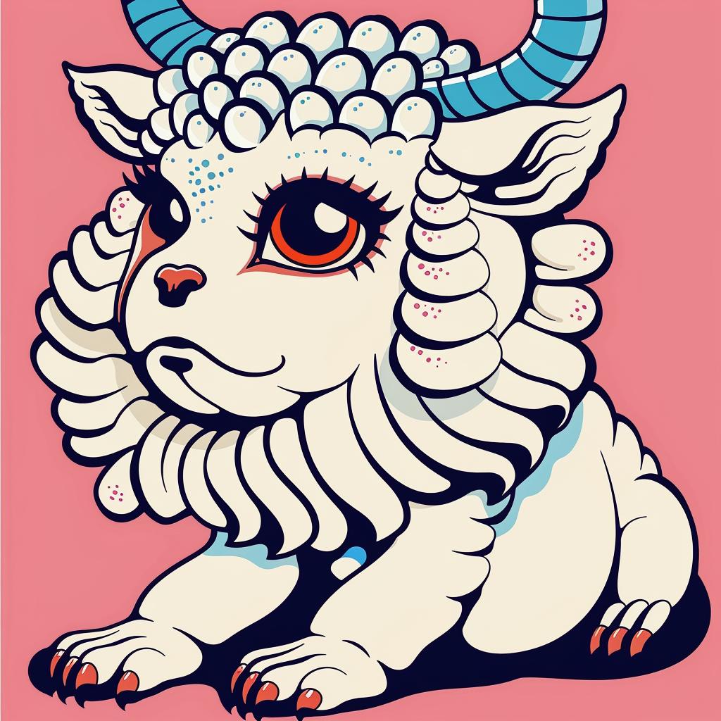 mythical  creature  hybrid  fantastical  unique  cartoon  sheep  horns  whimsical  imaginative 941139