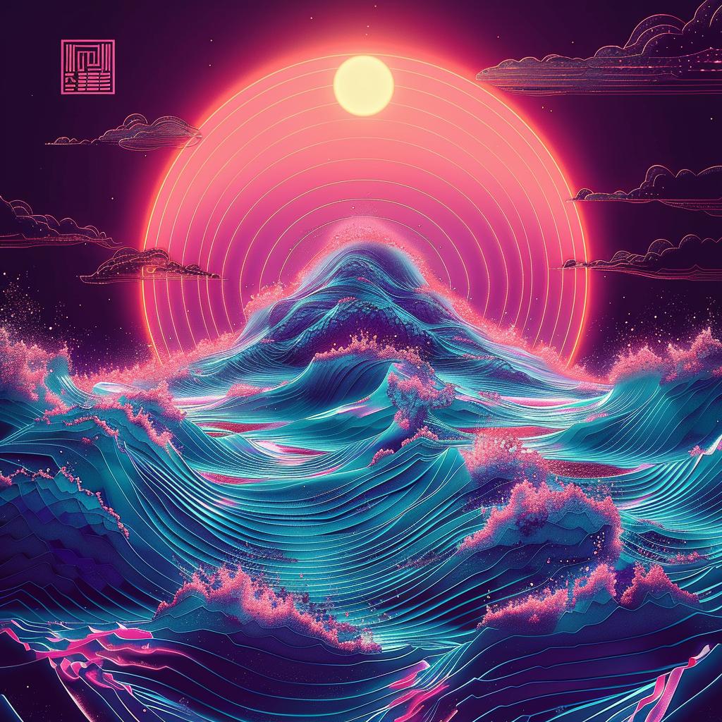 digital  art  ocean  sunset  waves  night  serene  vibrant  colorful  abstract 916248