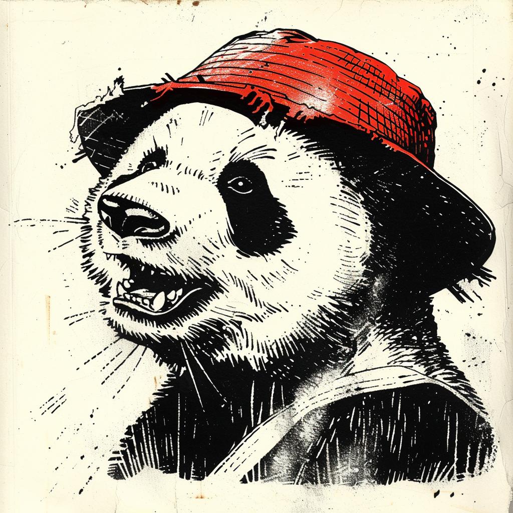 panda  bucket cap  drawing  vibrant  comic book  vintage  illustration  Jack Kirby  fantasy  creature 920294