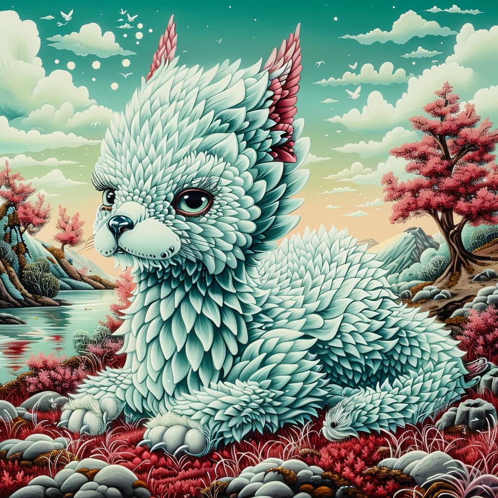 mythical  creature  hybrid  white  cat  red  eyes  painting  fantasy  animal 941392