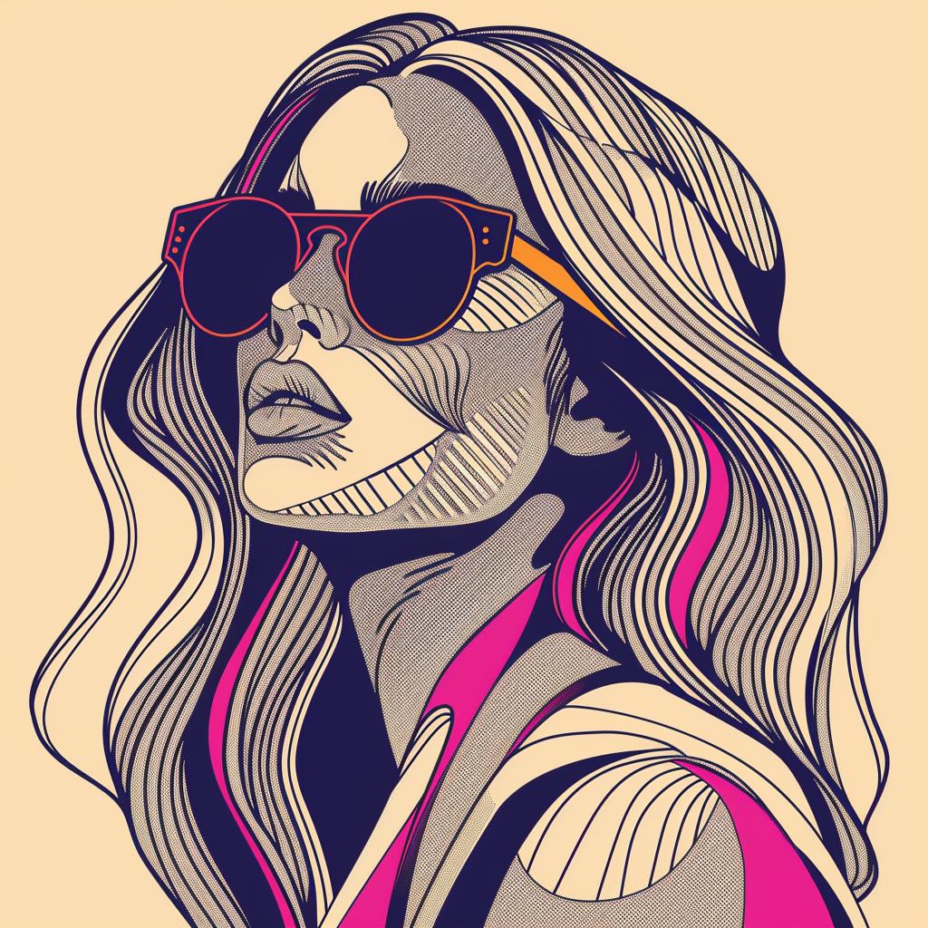 صورة شخصية لامرأة شقراء من فن البوب، نظارة شمسية، رسم توضيحي حديث نابض بالحياة، خلفية بيضاء، موضة 937112