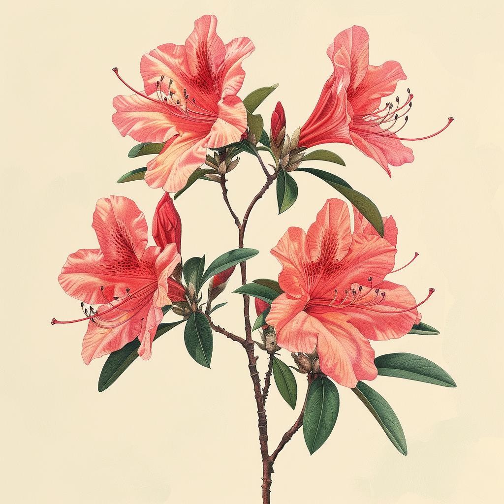 Azaleas  Painting  Pink  Flowers  Stem  Illustration  Botanical  Vivid  Natural  Elegant 971630