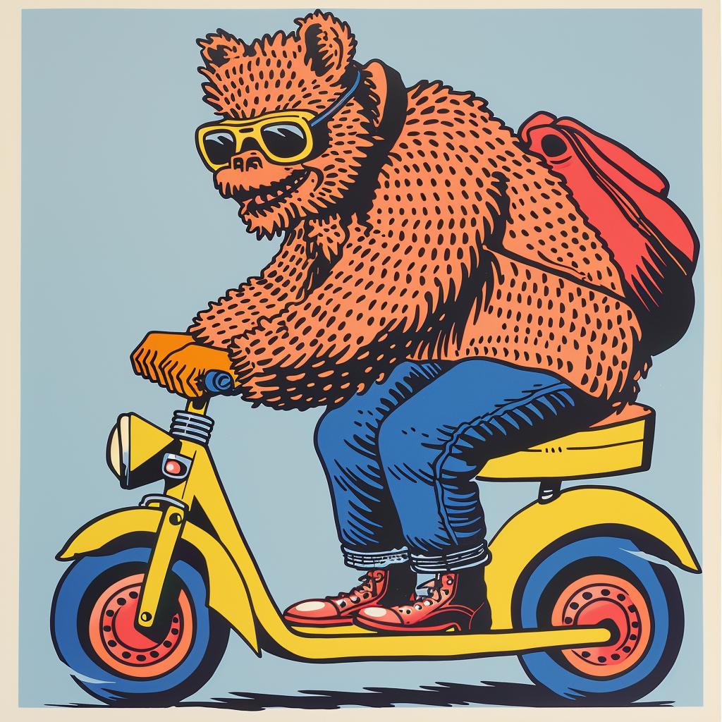 sasquatch  scooter  poster  animal  design  fun  playful  movement  cartoon  raw 962779