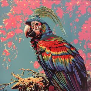 chromolithography  parrot  branch  pink  background  colorful  birds  nature  illustration  artwork 1058152