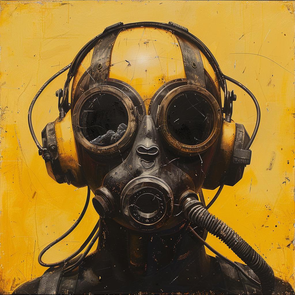 surreal  album  cover  hyper-realistic  screenprinting  gasmask  futuristic  encaustic  Chesley  Bonestell 959942