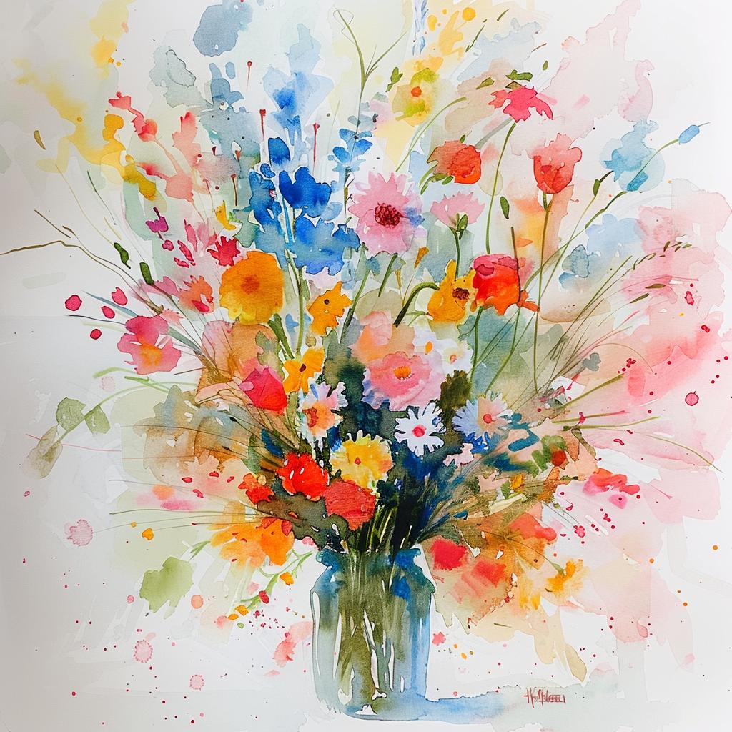watercolor  flowers  vase  abstract  Matisse  artnouveau  soft  colorful  elegant  delicate 960098