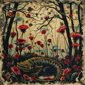 lizard  woods  flowers  painting  chromolithography  nature  colorful  artistic  scene  illustration 1058759