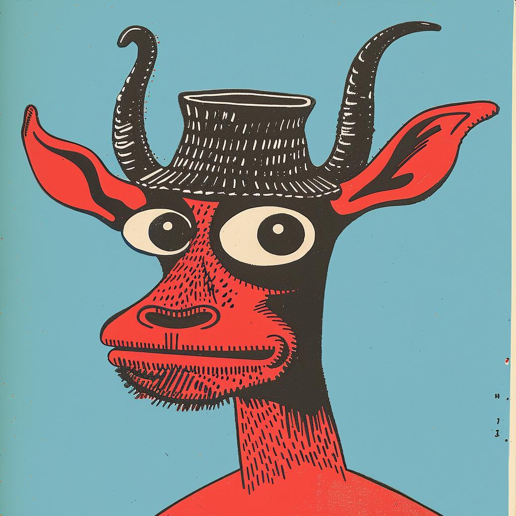 goat  hat  portrait  cartoon  devil  vibrant  illustration  JackKirby  retro  colorful 921427