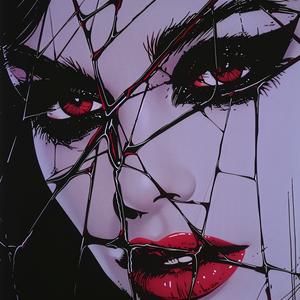 album  cover  surreal  devil  spider  webs  glass  makeup  woman  red 1078181