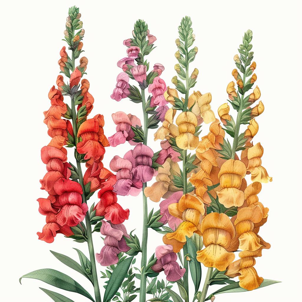 illustration  snapdragons  watercolor  flowers  botanical  nature  artwork  floral  colorful  bunch 971603