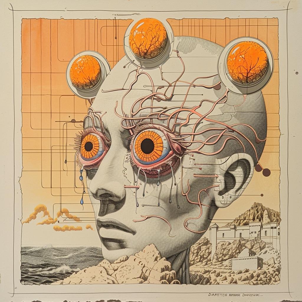 DADA  ART  alien  head  orange  eyes  makeup  dripping  airbrush  Troy 939370