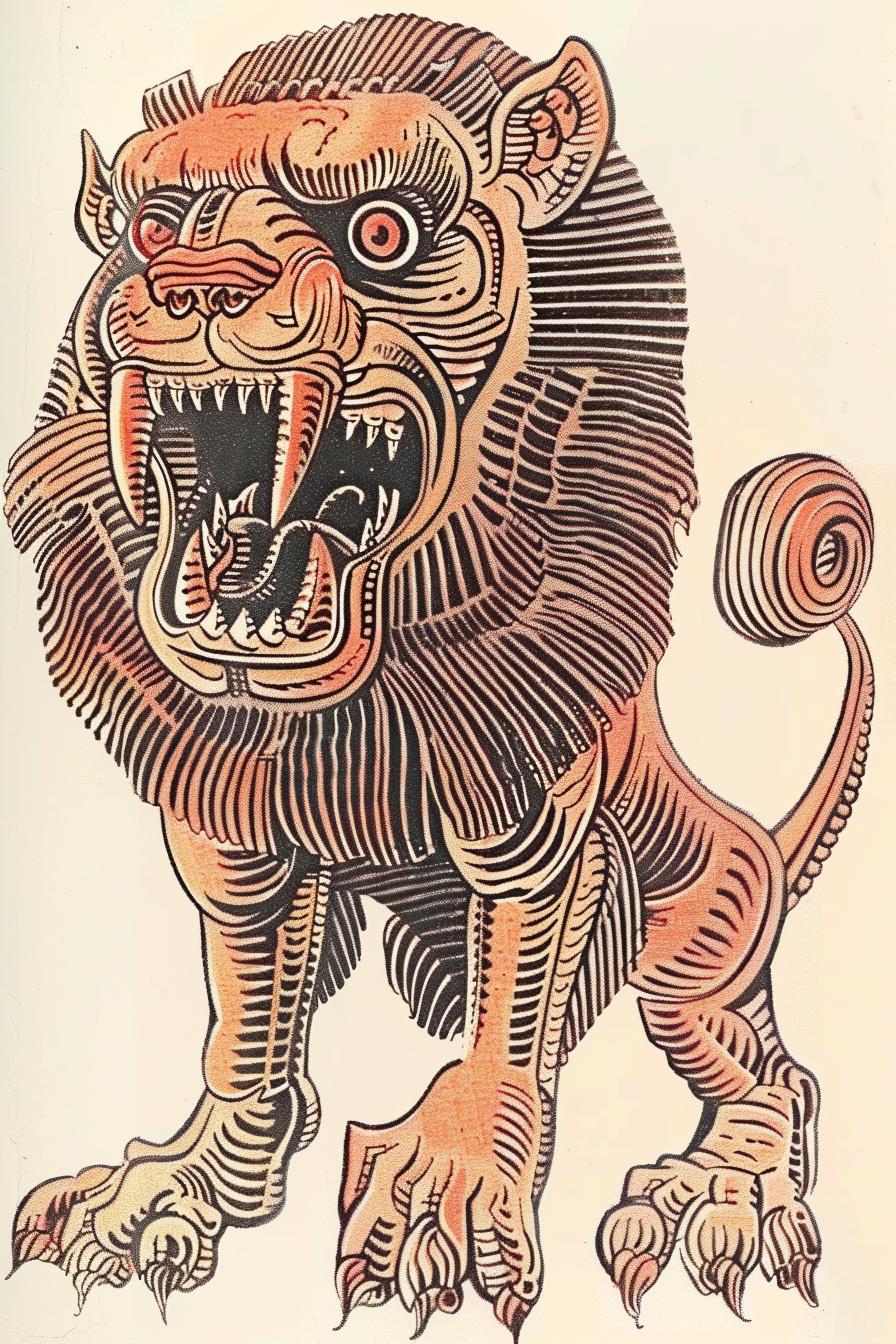 lion  large  snarling  creature  illustration  black  white  design  upright  head 934298