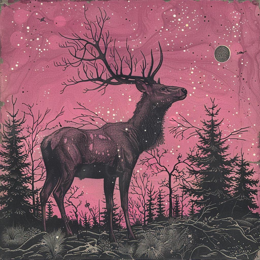 deer  forest  pink  sky  painting  abstract  nature  art  colorful  modern 916163