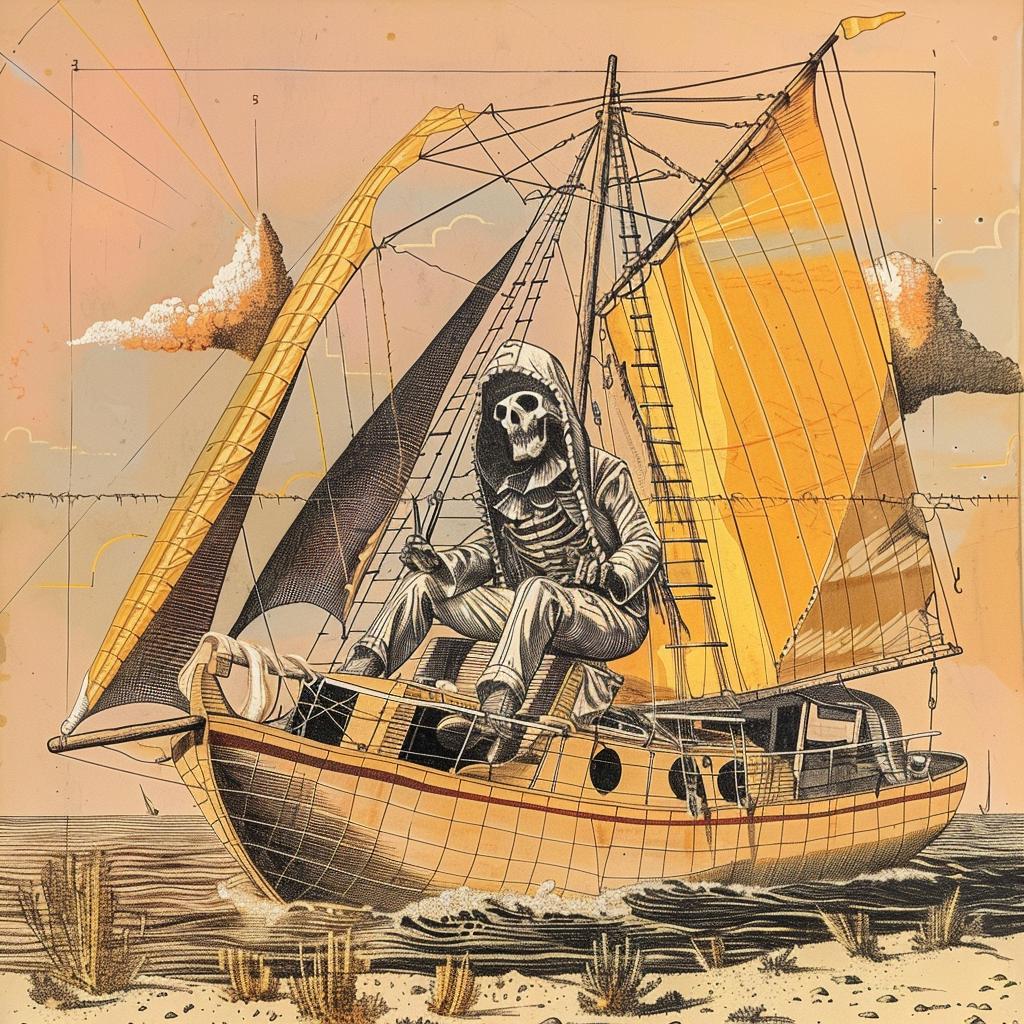 حاصد الأرواح، هيكل عظمي، مركب شراعي، عمل فني بحري رمزي داكن، رسم توضيحي رقم 1035494