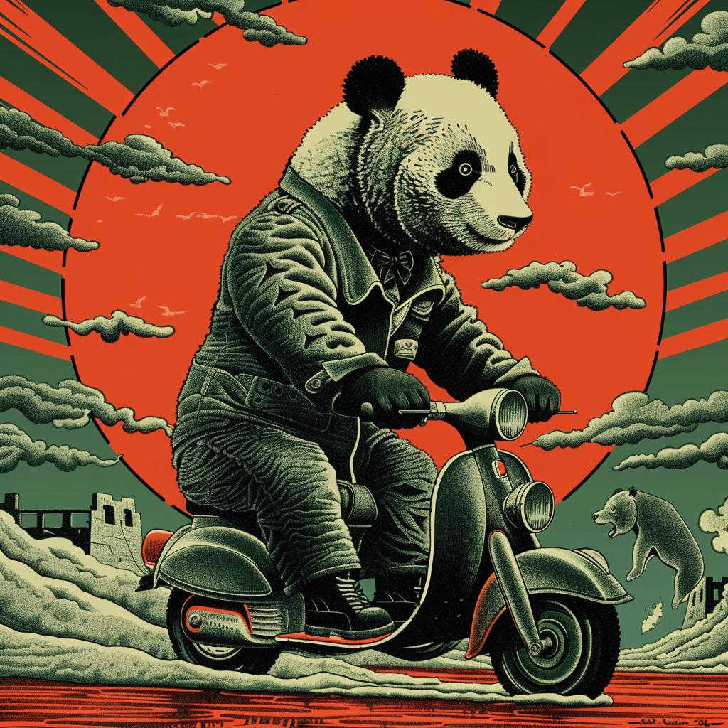 panda  motorcycle  poster  cute  cartoon  whimsical  playful  transport  animal  fun 946916