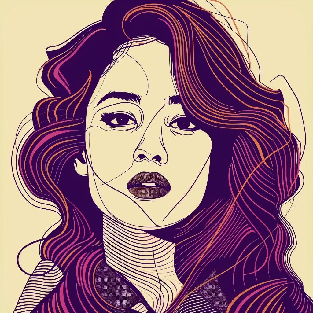 رسم بورتريه لامرأة آسيوية ذات شعر طويل بأسلوب معاصر بسيط نابض بالحياة 937122