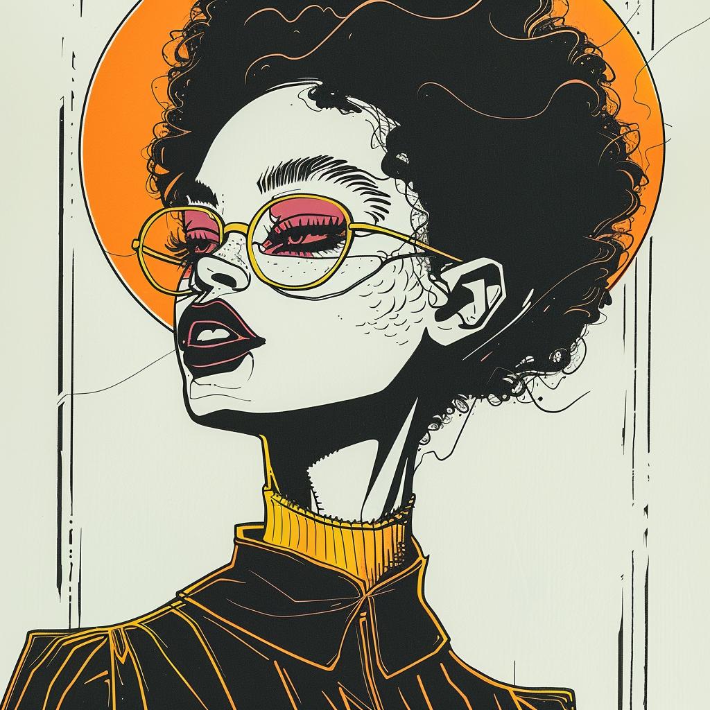 Pop Art  model  afro  Troy Brooks  orange  black  glasses  white background  portrait  female 938691