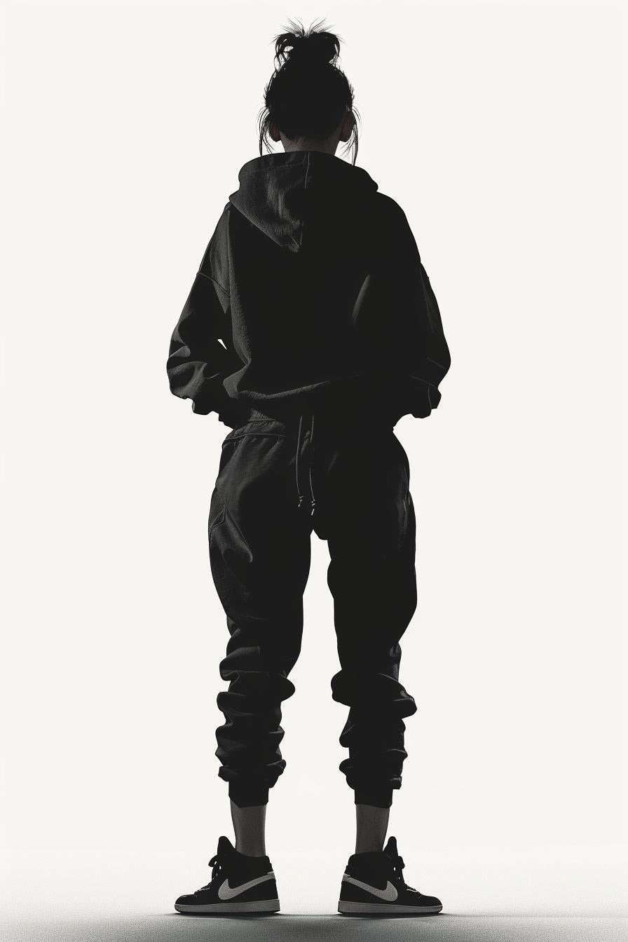 silhouette  woman  hoodie  pants  vector  white  background  contemporary  minimal  stylized 954444