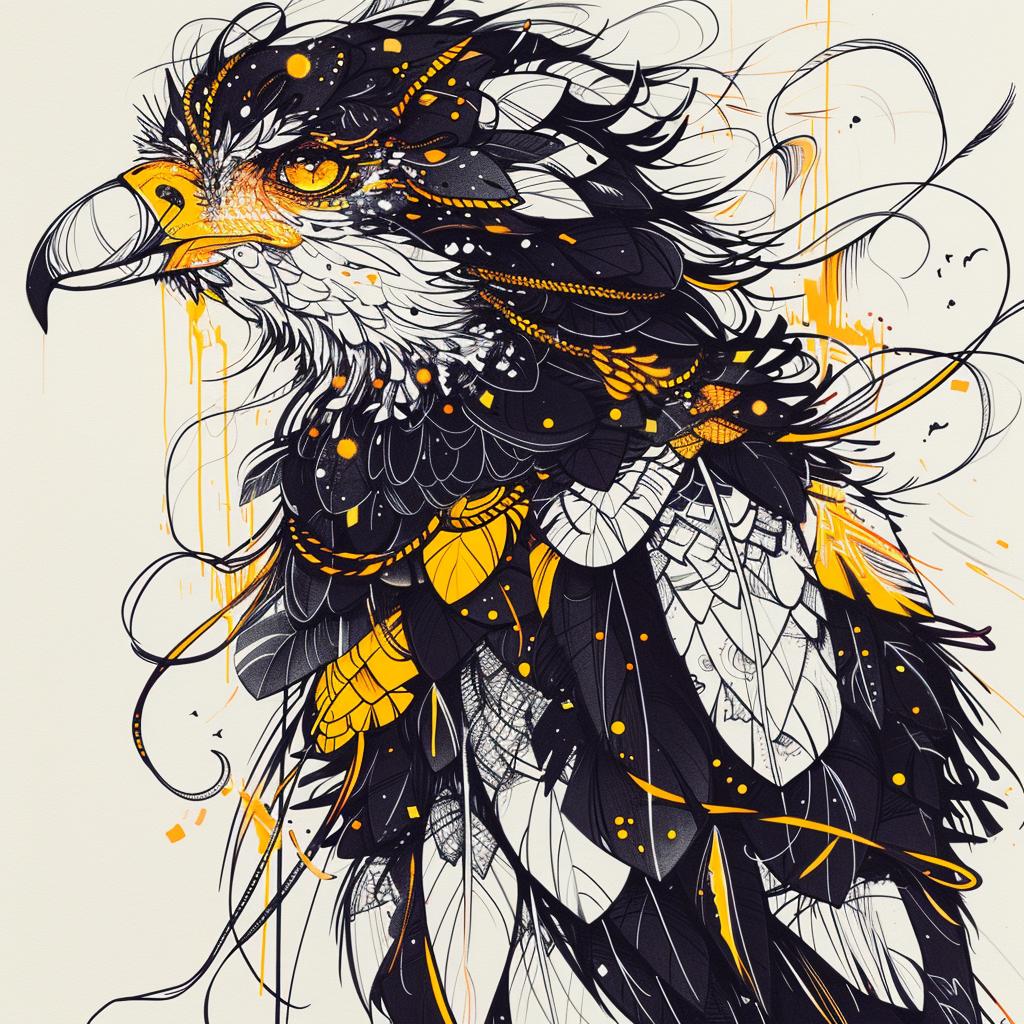 illustration  mythical  eagle  black  yellow  feathers  fantasy  hybrid  creature  art 952553