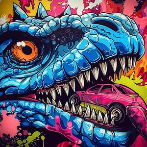 Godzilla  close-up  colorful  dinosaur  whimsical  car  vivid  humorous  kaiju  art 1036644