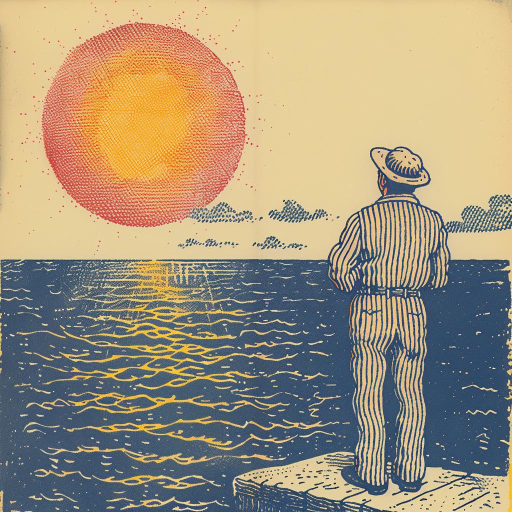 painting  man  dock  sunset  navy  cream  solitude  Quint  Buchholz  reflective 917692