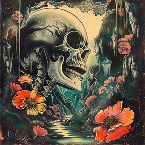 skull  flowers  river  painting  nature  art  illustration  symbolism  beautiful  colorful 1048059