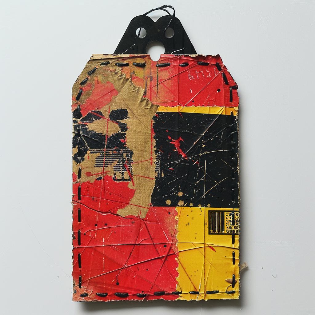 hangtag  red  black  yellow  stapled  paper  japanese  typography  zigzag  collage 1018498