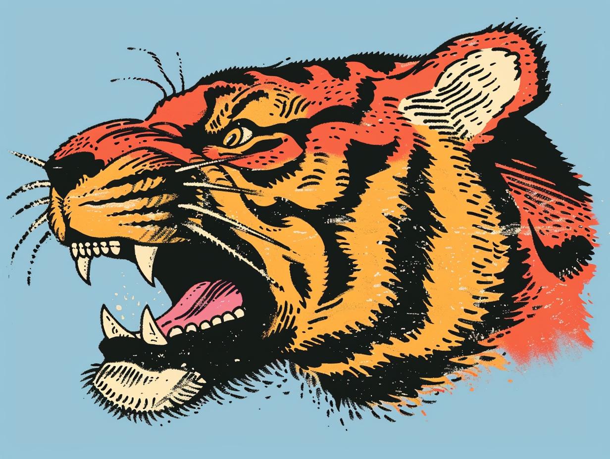 tiger  head  drawing  Butcher  Billy  vintage  1950s  thick  outline  art 919237