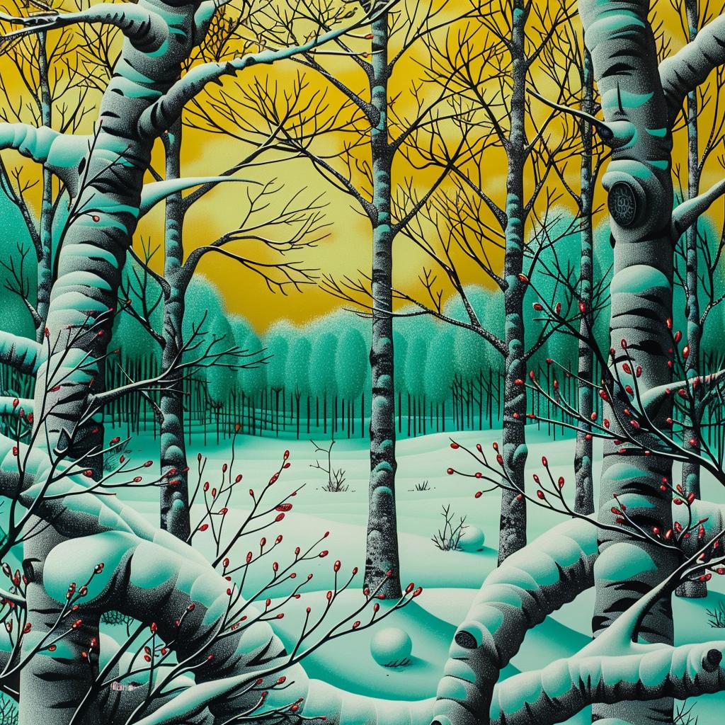 forest  winter  animated  vibrant  folk-inspired  illustrations  colorful  snow  trees  beautiful 945162