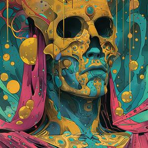 man  skull  painting  art  illustration  vintage  comic  Kirby  surreal  pointillism 1076750