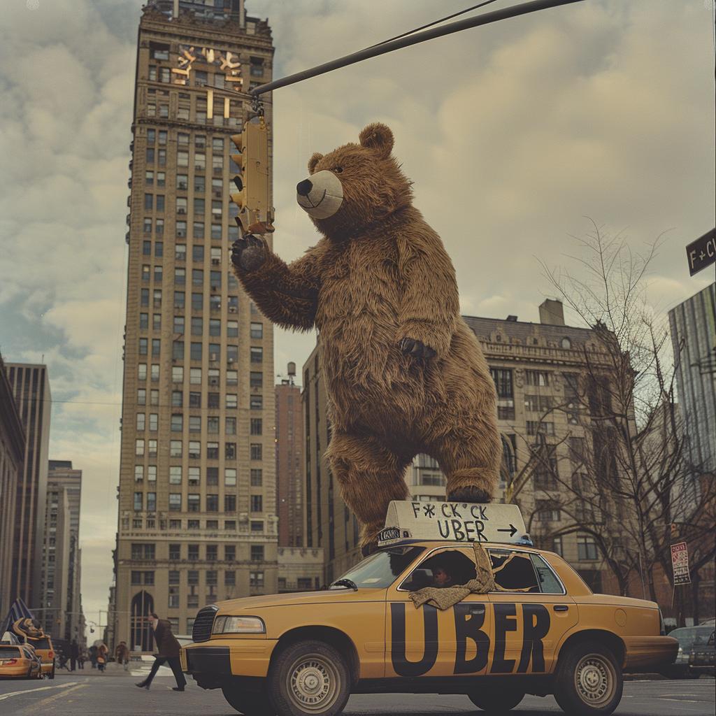 bear  taxi  surreal  collage  highcontrast  anthropomorphic  humor  urban  artistic  playful 969865