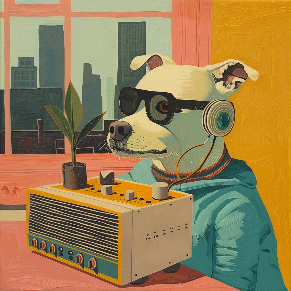 surreal  album  cover  dog  boombox  headphones  radio  Joan  Cornella  art 1017774