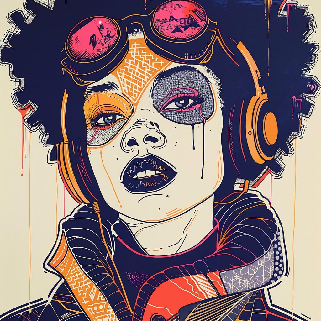 سماعات رأس أمريكية أفريقية ملونة من Pop Art DJ Troy Brooks ذات خلفية بيضاء منمقة 939191