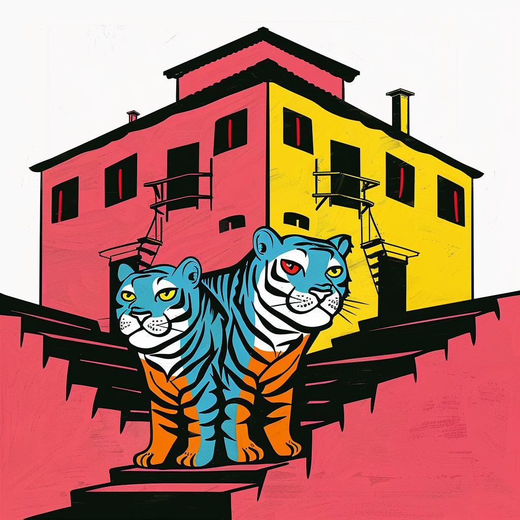 tigers  building  poster  creative  vibrant  surreal  art  colorful  wildlife  bold 978063