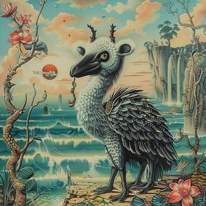 ostrich  fish  chromolithography  painting  nature  wildlife  colorful  realistic  art  animal 1037880