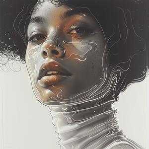 امرأة ذات شعر أسود ووجه أبيض وياقة مدورة مطبوعة بالألوان الحجرية، صورة شخصية أنيقة 1039367