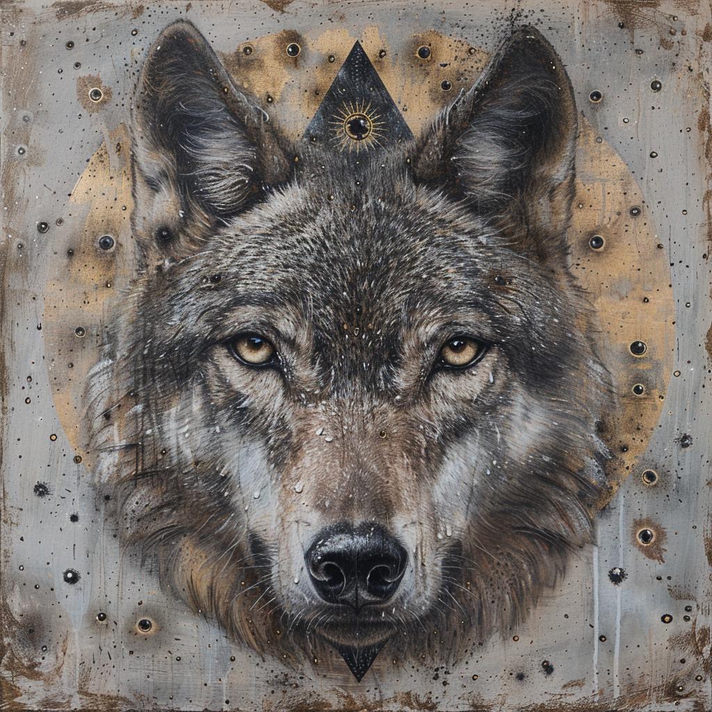 wolf  portrait  eyes  metal  frame  wildlife  realistic  vivid  colorful  art 971792
