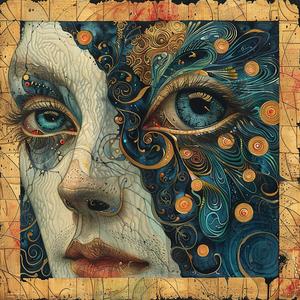 Art Nouveau  Surrealism  pointillism  eyes  gold  accents  woman  naturalistic  spiritual  dark 1077164