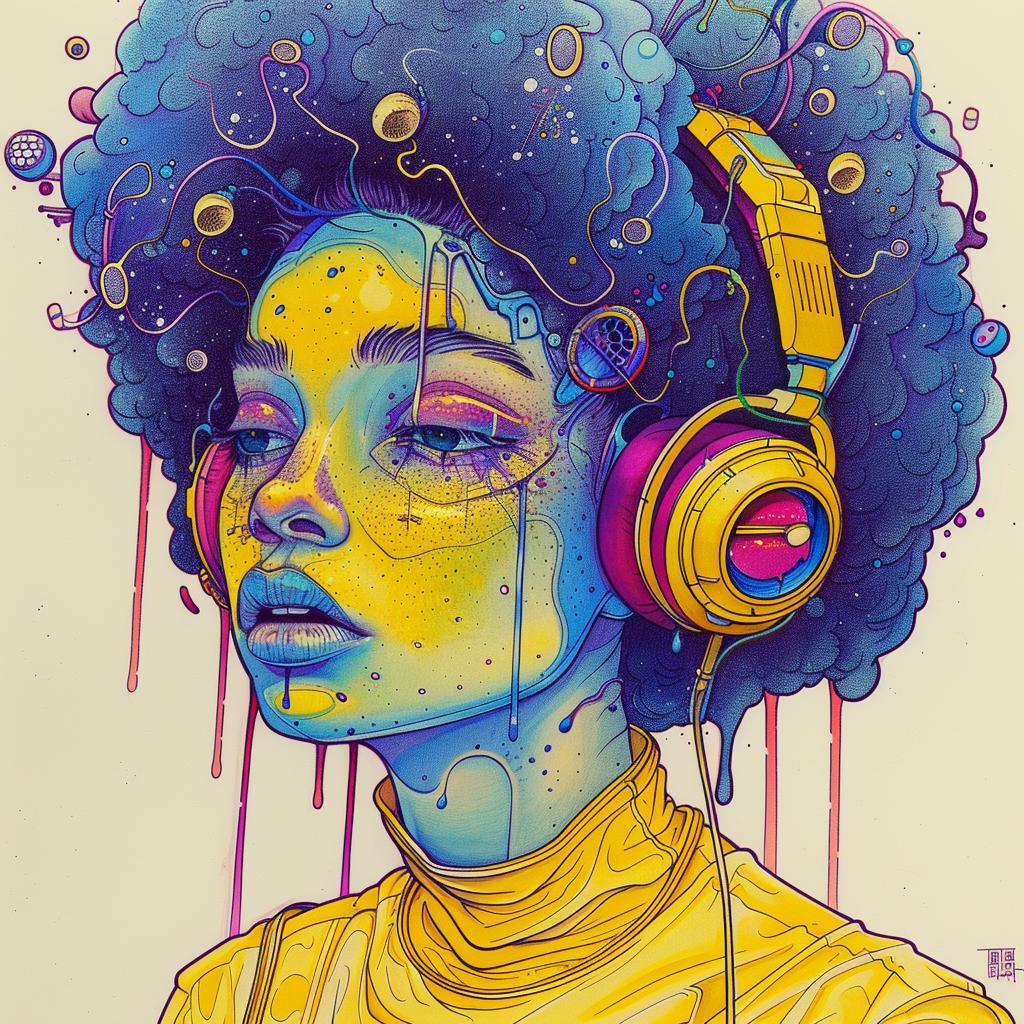 سماعات رأس DJ PopArt مكياج أفرو متقطر TroyBrooks يرسم امرأة ملونة 939152