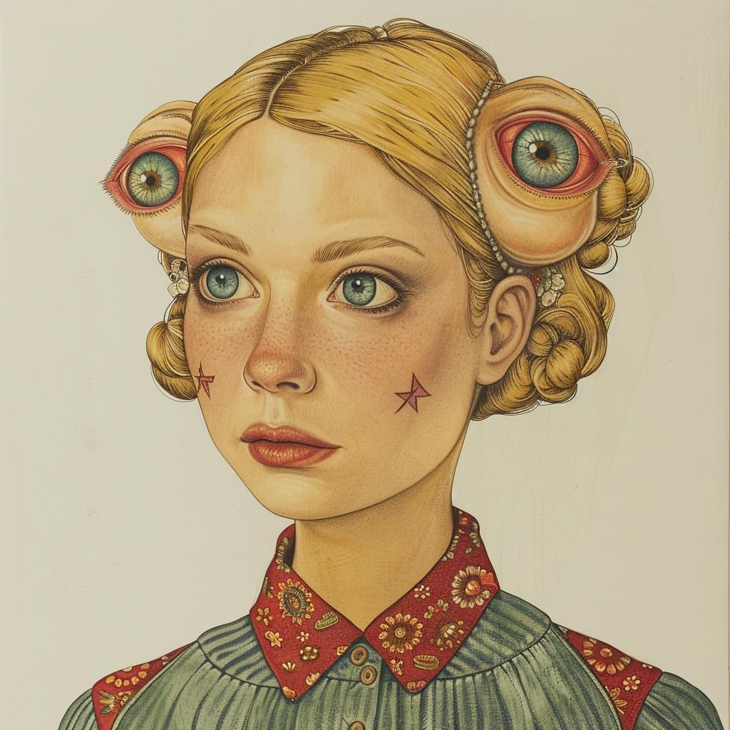 portrait  woman  blonde  three-eyes  freckles  painting  surreal  minimalist  white  background 971435